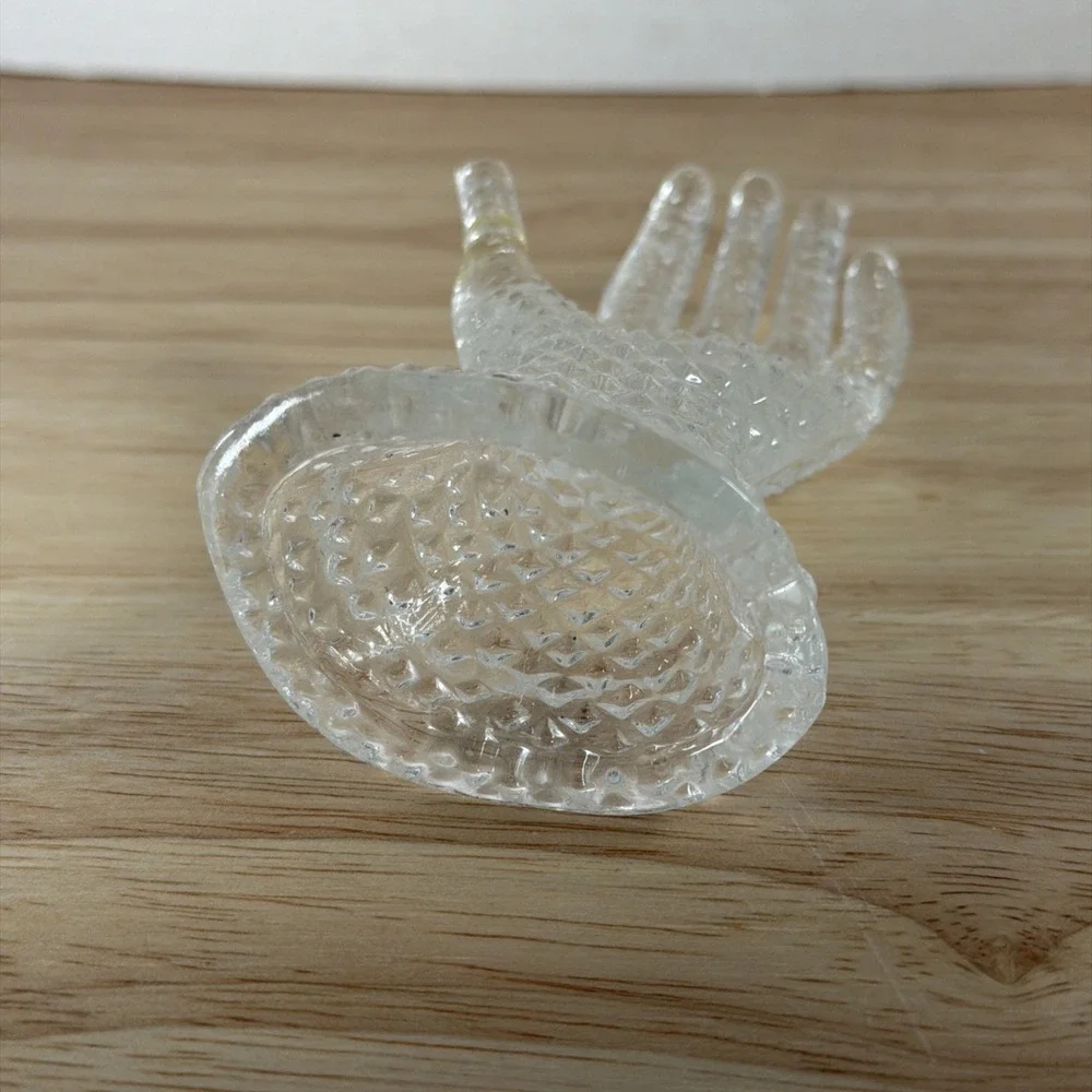 REPAIRED Vintage Chadwick Miller Crystal Hand Ring Jewelry Holder Clear Glass